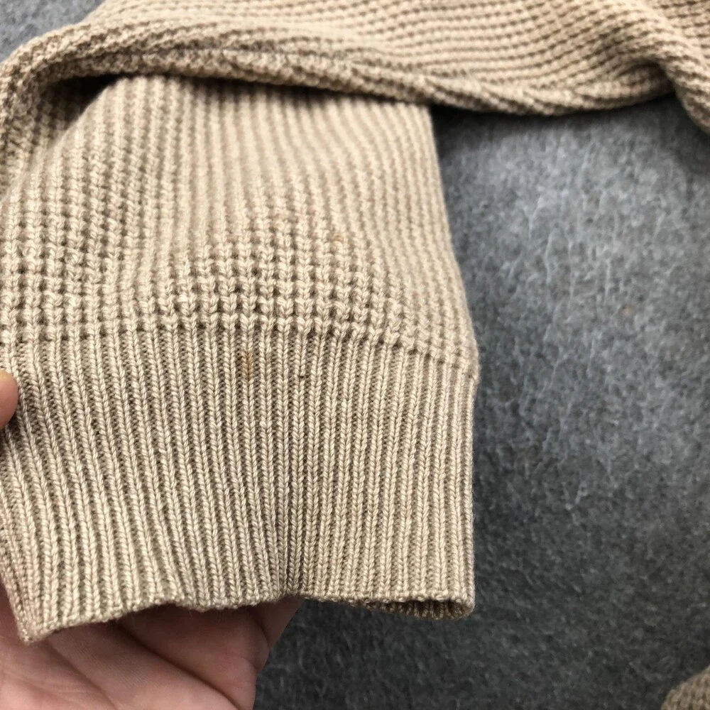 L.L. Bean Sweater Mens XL Beige 1/4 Zip Mock Neck Cashmere Waffle Knit Pullover